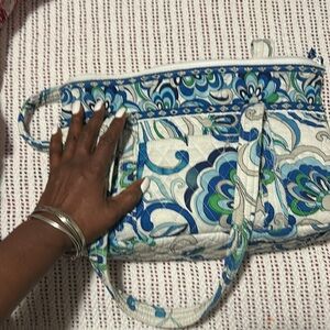 Vera Bradley Mediterranean Blue White Shoulder Bag Tote Retired Rare